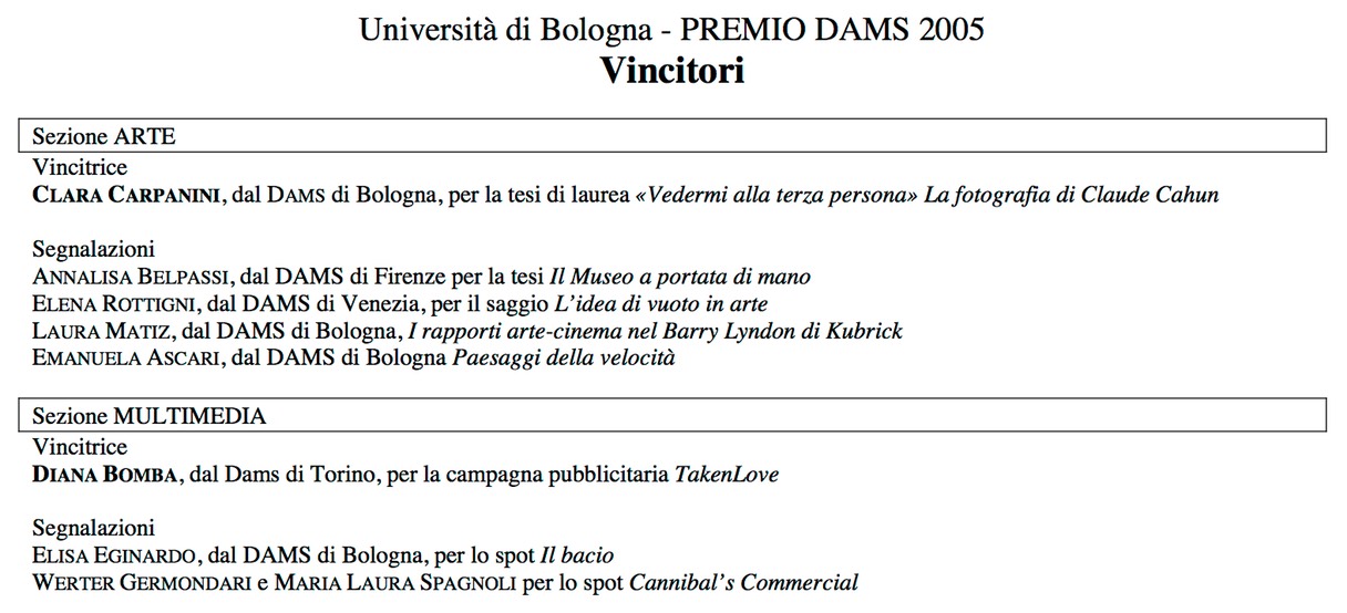 Premio DAMS 2005 Menzione